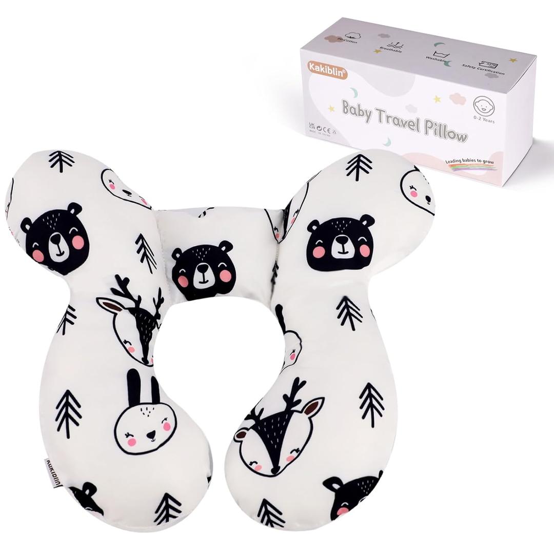 KAKIBLIN Baby Travel Pillow, Baby Pillow for Head and Neck, Upgraded Baby Support Pillow, Baby Neck Pillows for Car Seat,Pushchair,Travel(Bear)