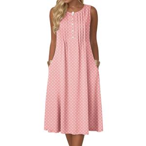 Zeagoo Summer Dresses for Women Flowy Aline Casual Midi Tank Dress Beach Boho Vacation Sundresses Shift Dress with Pockets (Large, Pink Dot)