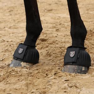 Harrison Howard Rubber Bell Boots Leather Touch-Close Overreach Boots Hoof Protection for Horses Sold in Pairs Black XL