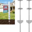 Chonway 2 Pack 28in Heavy Duty Metal Yard Sign Stakes Realtor Sign Post | For Real Estate Sign Posts, Mailboxes, Long Yard Sign Holder Sign Post Stake for Pipes Less Than 3.7", Silver