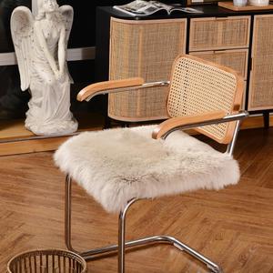 IRIWOOL Square Fur Sheepskin Chair Cover Seat Cushion Pad Super Soft Area Rugs for Living Bedroom Sofa 18" x 18" (Beige, 18" x 18" (Pack of 1))