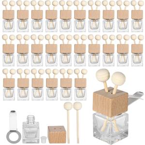 30 Pcs Car Air Freshener Diffuser Bottles, Square Vent Clip Car Diffuser Bottle, 8 ml (0.27 oz) Essential Oil Perfume Glass Bottle, Refillable and DIY Air Freshener Containers