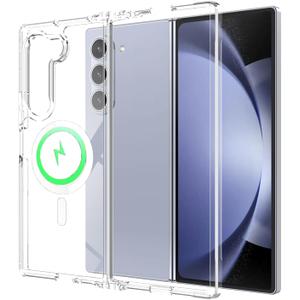 for Samsung Galaxy Z Fold 6 Clear Case Magnetic Compatible with MagSafe, Z Fold 6 Slim Fit Crystal Clear Transparent Skin Cover Anti-Yellowing Anti-Slip (Clear)