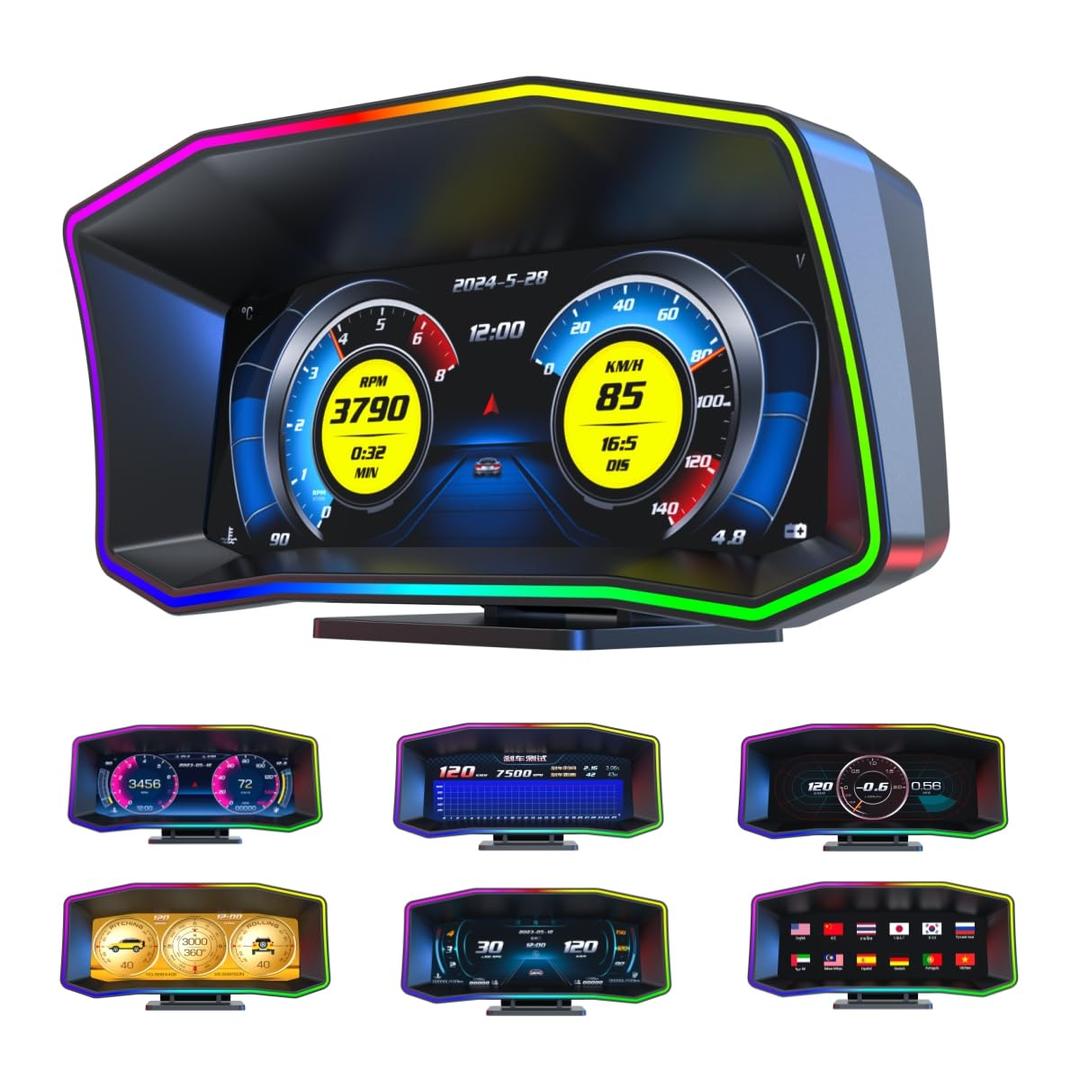 SinoTrack OBD2 Gauge Display Car HUD Head-Up Display OBD+GPS Smart Gauge 6.2 inch Large Screen Real-Time Data Clear Error Code P4 OBD2 Gauge Speedometer Compatible with Most Vehicle Except Trucks