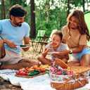 Wicker Picnic Basket with Handle, 15" Large Picnic Basket with Lid & Removable Liner, Vintage Hand Woven Basket with Cutlery Set for Picnics, Camping, Thanksgiving, and Birthday (4-person, Flower)