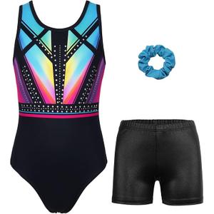 Gymnastics Leotards for Girls with Shorts Sparkly Ballet Dance Activewear (4-5T)