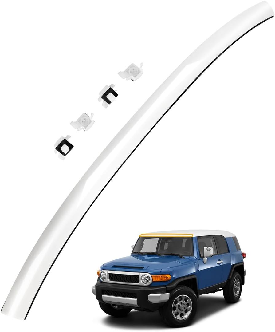 Top Windshield Molding, White, Front Upper Outside, Compatible with Toyota FJ Cruiser 2007-2014 | Replace# 75503-35061-A0 755033501 Windshield Reveal Moulding Trim, Outer Pillar Panel, w/Side Clips