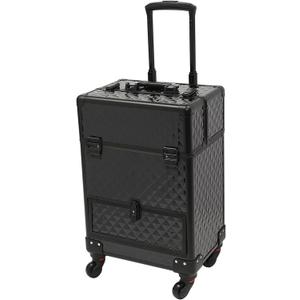 Rolling Makeup Train Case,Professional Makeup Trolley with Drawer,Rolling Nail Case Wheeled Manicure Storage Case for Hair Stylists,Pet Groomers,Makeup Artists (Black)