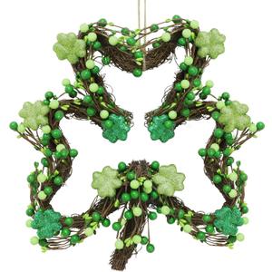 St Patricks Day Wreath for Front Door, Artificial Saint Patrick's Day Door Wreath with Glitter Foam Shamrock Green Berries, St Pattys Wreaths Decorations for Wall Mantel