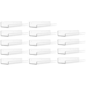 upsimples 14 Pack Acrylic Shelves Wall Organizer and Storage, 15" Display Shelf for Figure, Toy Cars, Perfume, Kids Bookshelf for Bedroom, Nursery, Craft Room, Clear