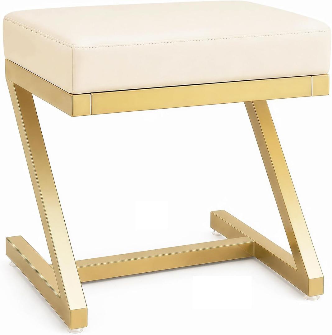Makeup Vanity Stool Chair - Small Backless Leather Ottoman Bench Gold, 13"D x 17"W x 17.7"H