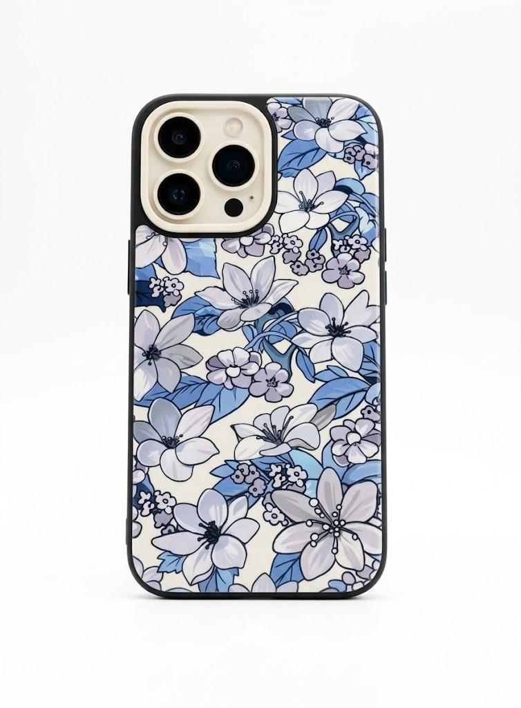 for iPhone 15 Pro Case for Women - Girls Kawaii Design Compatible with Magsafe Magnetic Ring Holder Stand Blue Flower Phone Covers Aesthetic Girly TPU Funda for 15 Pro