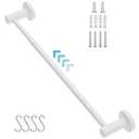 Adjustable 16 to 27.6 Inch Single Towel Bar, iMomwee Oil Rubbed White Finished Stainless Steel Bath Towel Holder, Wall Mounted Towel Rail for Bathroom Kitchen Washroom, 1" Diameter Towel Rod with Hook