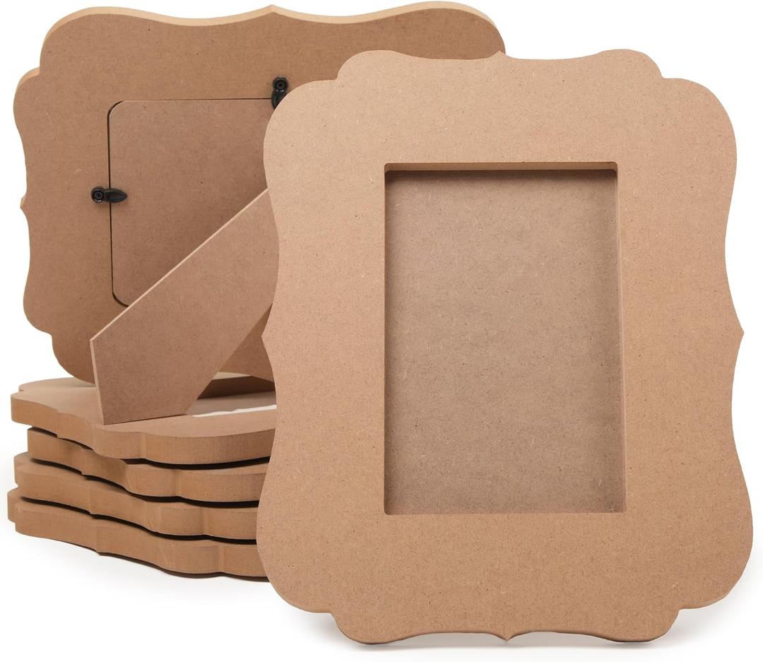 Juvale 6-Pack Unfinished Wood Picture Frames, Holds 4x6 Inch Photos, Wooden Photo Frame for DIY Crafts, Classroom Art Projects, Desk, Home, Office Decor (7.5x9x6.4 In)
