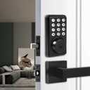 Front Door Handle and Deadbolt Set, Keyless Entry Door Lock Deadbolt with Doorbell, Electronic Keypad, Voice Prompt, Auto Lock, Anti-Peeping Password, Digital Code Door Lock, Matte Black