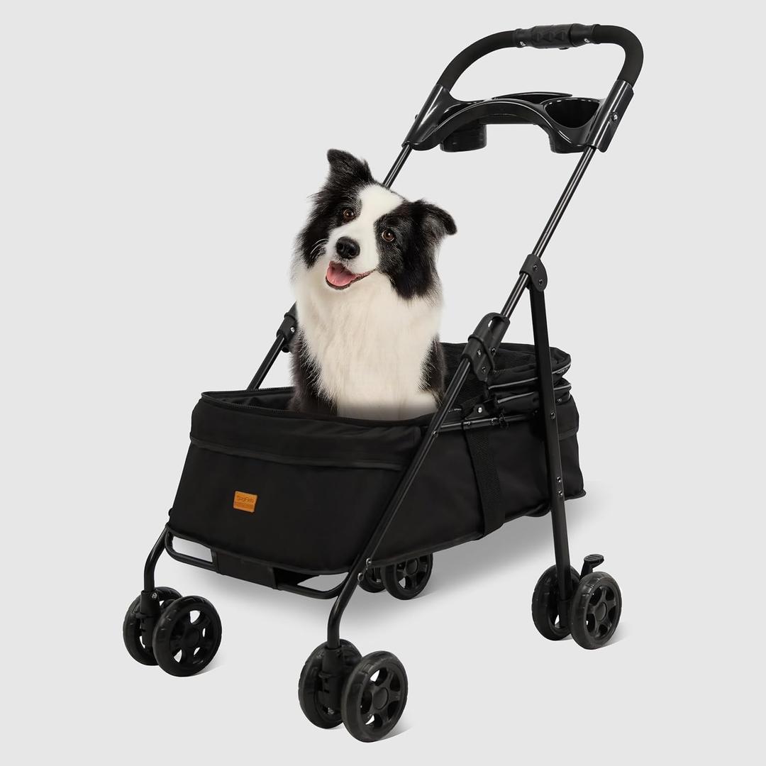Pet Stroller, One-Click Folding Portable Folding Dog Stroller, Sunshade, Storage Bag, Waterproof Oxford Fiber, Pet Stroller for Small Dogs up to 33 lbs, Black ﻿