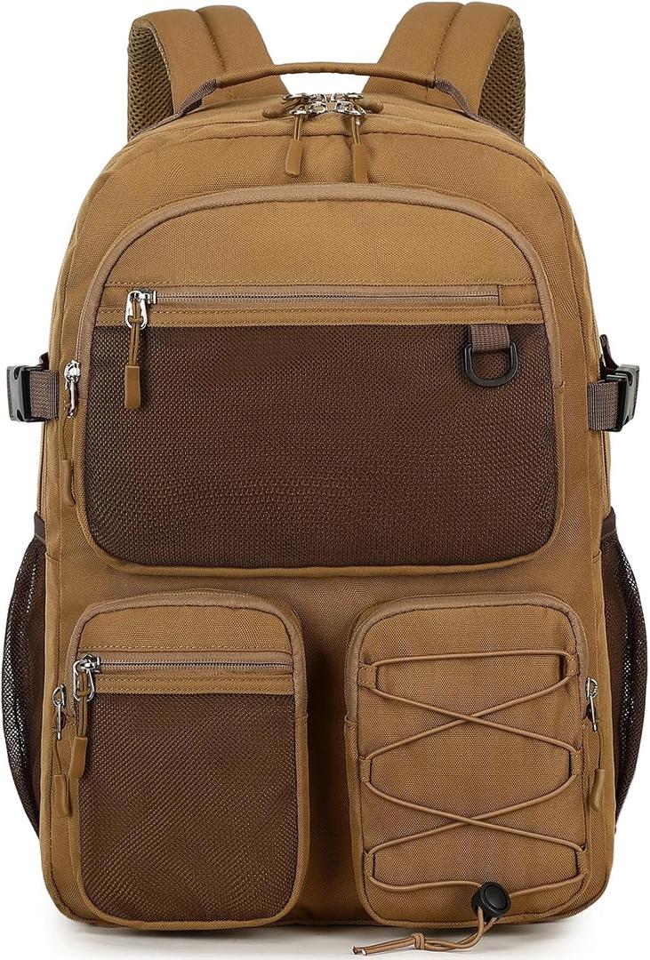 Lohol Water Resistant Daypack with Multiple Pockets for Travel Outdoor College, 15.6 inch Laptop Backpack for Men and Women (Brown)