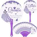 25 Quinceanera Party Favors for Guests Quinceanera Hand Fans Bulk Christmas Plastic Handheld Fans Mis Quince Gift for Girls Sweet 15 Birthday Party Decor Gift Adults Souvenirs (Purple)
