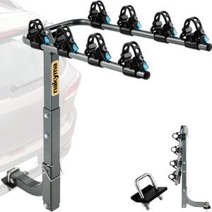 4 Bike Rack Hitch Mount, 240 lbs Capacity (60 lbs Per Bike), Dual SGS-Certified Straps, 4-Bike Hanging Carrier for Car, SUV, Truck, RV, 2" Receiver, Anti-Wobble, Foldable