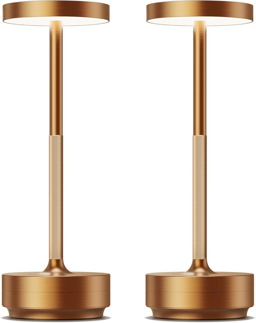 SAKRINGT 2 Pack Rechargeable Cordless Table Lamp - Battery Operated LED Portable Table Light with 3 Color Stepless Dimming, Memory Function - IP54 Waterproof for Outdoor, Restaurant, Patio, Camping