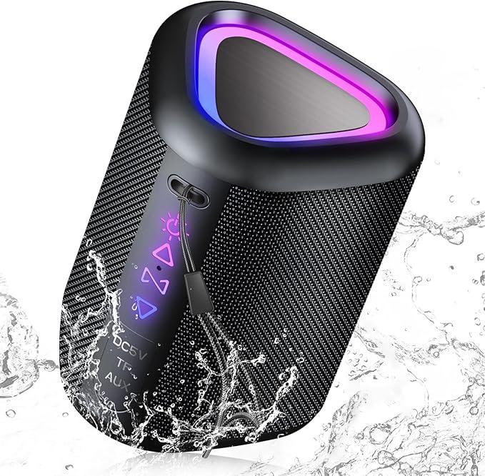 Aowoka Bluetooth Speaker, 2025 Portable Wireless Speakers with Led Light, Bluetooth 5.4, 24H Playtime, Enhanced Bass, IPX7 Waterproof, Outdoor Speaker for Travel, Sport, Party, Biking 