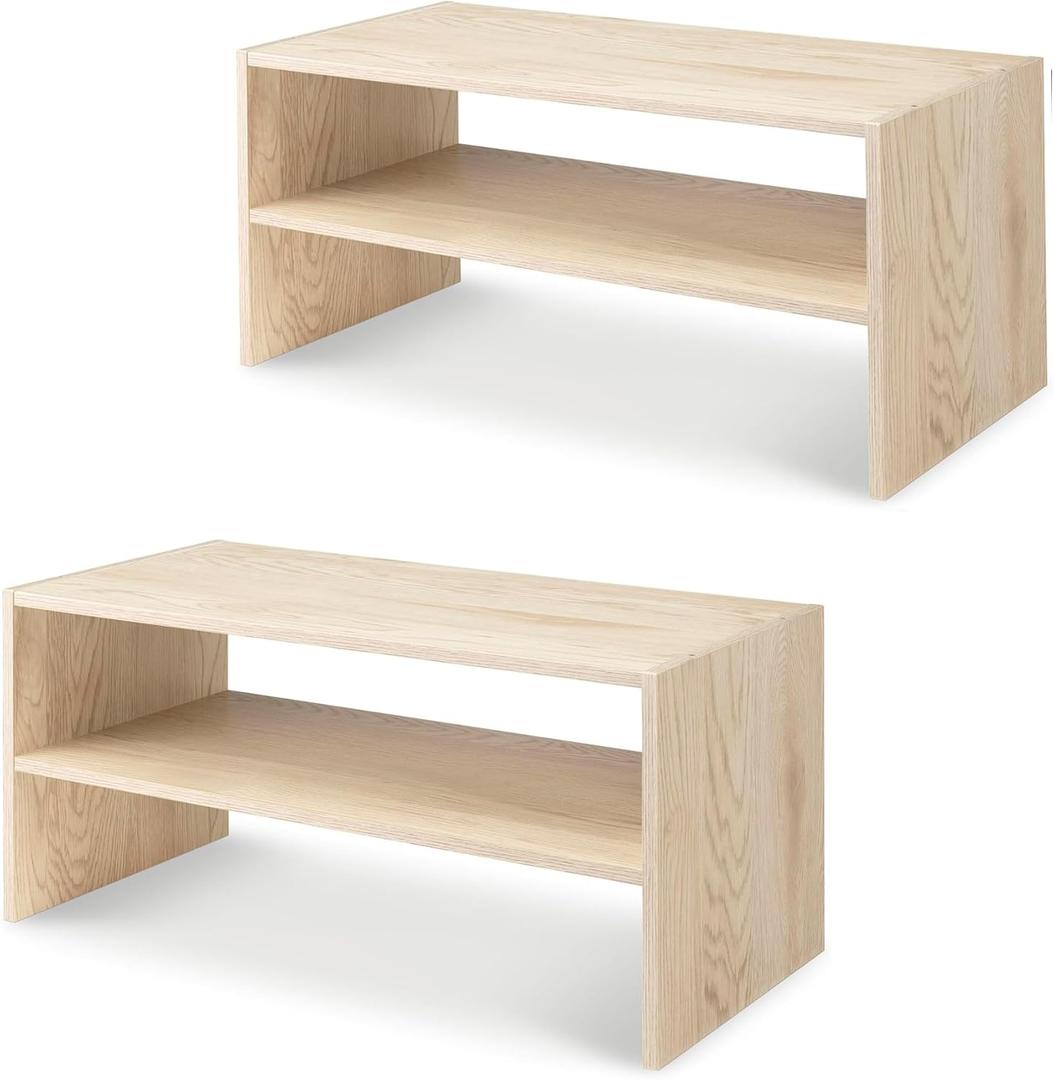 Whitmor Wood Stackable 2-Shelf Shoe Rack, White Oak, 24 inches2 Pack, 24 INCH X2