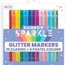 Ooly Rainbow Sparkle Glitter Markers Set of 15, Includes 5 Pastel & 10 Classic Color Markers, Glittery & Sparkling Marker for Kids, 2mm Nib for Medium Sized Lines - GLITTER VARIETY PACK