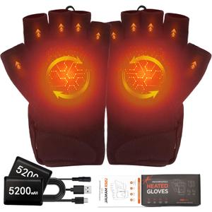 Heated Gloves for Men Women, 10400mAh Battery Fingerless Flexible for Work Outdoor Hunting Skiing Motorcycle Writing  Ideal Match with Electric Hand Warmers for Cold Winter (Large)