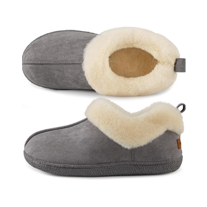 HomeTop Women's Closed-back Slippers Faux Wool Warm Non-slip Outdoor Indoor House Shoes with Fuzzy Collar, US 9-10
