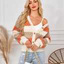 ECOWISH Women's Cropped Cardigan Sweaters 2025 Fall Striped Color Block Long Sleeve Button Up Knit Sweater Y2k Coats (Orange)