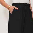 Women's Linen Pants Relaxed Fit High Waisted Boho Chic Ankle Pants Summer Beach Vacation Wide Leg Trousers (Black, XL)