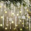 30pcs Christmas Ornaments Set for Tree- Hanging Acrylic Crystal Snowflake Icicle Drop Christmas Decorations for Winter Christmas Tree New Year Party Supplies