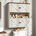 Vabches Bathroom Wall Cabinet, Farmhouse Medicine Cabinet with 4 Barn Doors, Large Wooden Vintage Storage Cabinet Wall Mounted for Bathroom, Kitchen, Rustic White