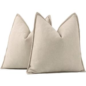 MADIZZ Textured Chenille Throw Pillow Covers Set of 2 Super Soft Decorative Pillow Covers Boho Cushion Covers Modern Pillowcases Farmhouse Home Decor for Sofa Bedroom 20x20 inch Beige