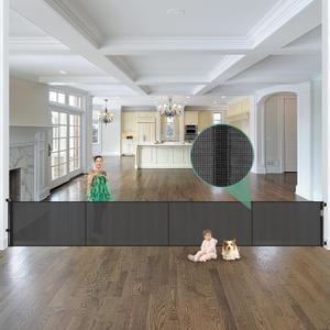 Reinforced 195 Inch Retractable Baby Gates Extra Wide Dog Gate with Support Rods  Prevent Crawling Under, 16ft Wide Retractable Fence Outdoor Retractable Gate Indoor Long Gates for Kids or Pets/Black