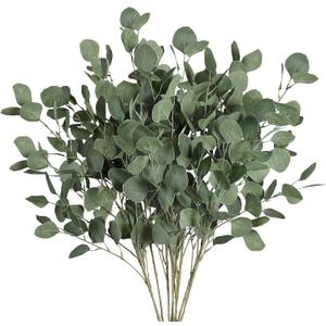 Sggvecsy 6 Pcs Eucalyptus Leaves Artificial Eucalyptus Stems Long Silver Dollar Leaves Faux Leaf Branches Fake Silk Eucalyptus for Spring Summer Home Festival Thanksgiving Christmas Decor (Green)