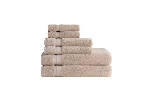 Ozdilek 6-Piece Bath Towel Set, 2 Bath, 2 Hand, 2 Wash, 100% Cotton Turkish Towels, 2 Bath Towels (30x60/550 GSM), 2 Hand Towels (16x30/575 GSM), 2 Washcloths (13x13/600 GSM) (Seahorse Beige)