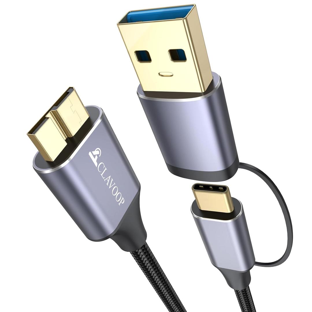 External Hard Drive Cable 1.5ft, 10Gbps USB C/A to Micro B, USB 3.0 Micro B Type C Hard Drive Cords Braided Compatible with Seagate WD Toshiba SSD, MacBook Pro/Air, Camera, iPhone 17/16/15