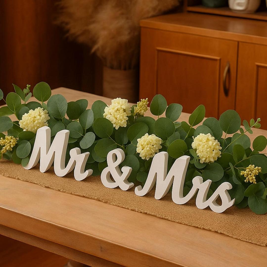 Mr & Mrs Sign Wedding Decorations for Reception, Large Wooden Freestanding Letters Centerpieces Decor for Ceremony, Sweetheart Table, Anniversary, Party and Valentine's Day (Natural White)