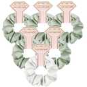 2 x Satin Bridesmaid Scrunchies Bachelorette Hair Ties Set of 6 Bridal Shower No Damage Hairties ideas Gift for Wedding Party Favors Bridesmaid Proposal Gifts (White&Sage Green)