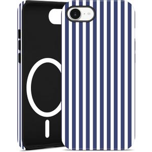 Jusy Compatible with MagSafe Striped Phone Case for iPhone 7/8/SE, Cute Aesthetic Magnetic Soft TPU and Hard PC Protective Phone Cover for Women GirlsMatte - Navy Blue