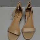 Amazon Essentials Women's Two Strap Heeled Sandal (8, Beige Faux Leather)