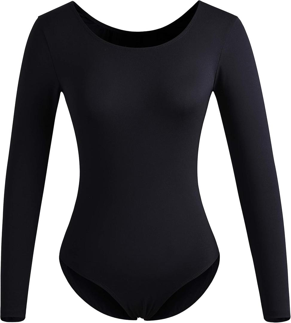DANSHOW Women Long Sleeve Dance leotards for Ballet Adult lady Train top (XX-Large, Black)