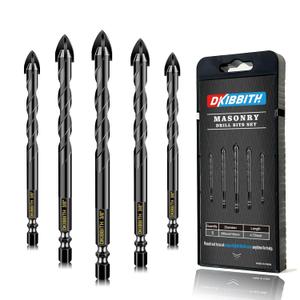 5 Pcs 3/8" Masonry Concrete Drill Bit Set for Tile Brick Glass Plastic Wood, Cross Tungsten Carbide Tip, Hex Shank, Work with Ceramic Porcelain Tile Wall Mirror Paver, 3/8 Inch Drill Bits, 10mm