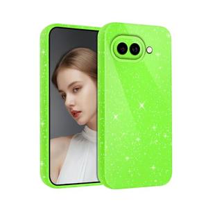 NECTNALLO Case for Google Pixel 9a Glitter Bling Sparkly Sparkle Shiny Phone Case for Girls Girly Women, Cute Neon Bright Color Soft Slim Protective Phone Cover for Google Pixel 9a, Green