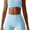 ABOCIW Workout Sets for Women 2 Piece Twist Front Halter Sports Bras High Waist Biker Shorts Exercise Gym Yoga Outfit (Small, Z-light Blue)