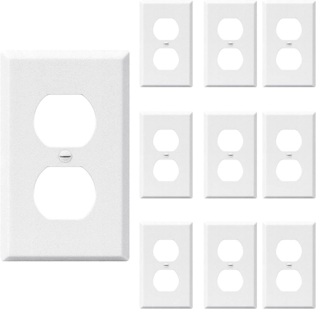 DEWENWILS Metal Duplex Receptacle Outlet Wall Plate, Electrical Outlet Covers Plates, Standard Size 1-Gang 4.50" x 2.76", UL Listed, Dual Electric Receptacle Plug Covers, Texture White, 10 Pack