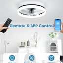 VOLISUN Low Profile Ceiling Fans with Lights and Remote, 20in Fandelier Ceiling Fan with Light, 3000K-6500K Dimmable Bladeless LED Fan Light, Black Flush Mount Ceiling Fans with Lights for Bedroom