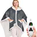 greenoak Wearable Heated Throw Blanket Electric Shawl - Heated Robe Poncho Blanket Hoodie for Adult, Winter Gifts for Mom (50"X60", A-charcoal Gray)