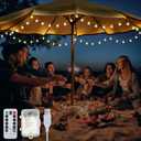 32 Feet Patio Umbrella Lights, 8 Lighting Modes LED String Lights with 64 Pcs Shatterproof Globe, Remote Control Battery & USB Powered, Waterproof Hanging Light Decorate for Patio(Warm White)